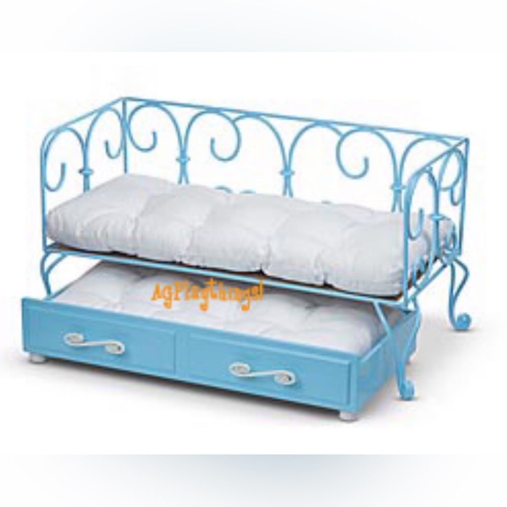 Vintage Authentic American Girl Bed, Daybed, Bedding, and Vanity Set